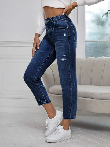 Ripped Mom Fit Jeans Without Belt