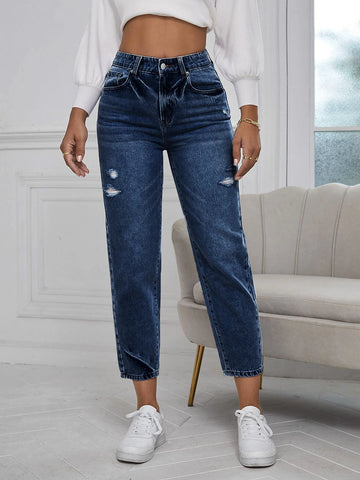 Ripped Mom Fit Jeans Without Belt