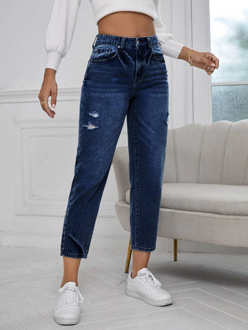 Ripped Mom Fit Jeans Without Belt