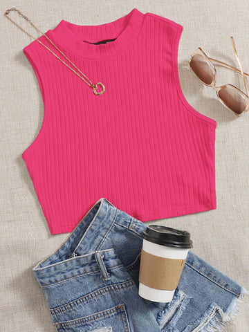 Solid Rib-knit Tank Top