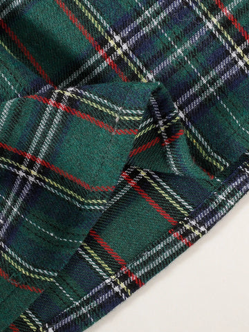 Newborn Baby Plaid Bow Front 2 In 1 Dress With Headband
