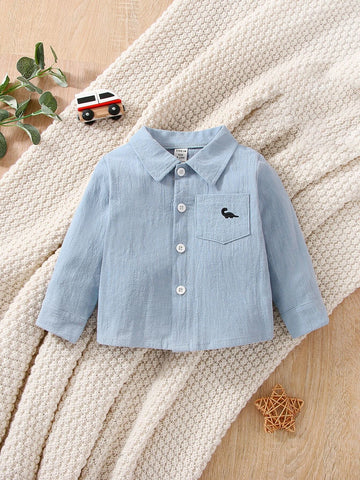 Baby Dinosaur Embroidery Patched Pocket Shirt