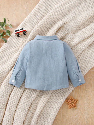 Baby Dinosaur Embroidery Patched Pocket Shirt
