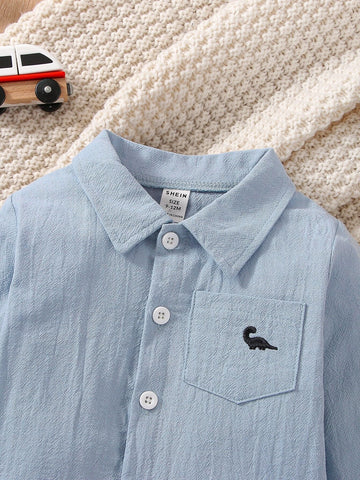 Baby Dinosaur Embroidery Patched Pocket Shirt