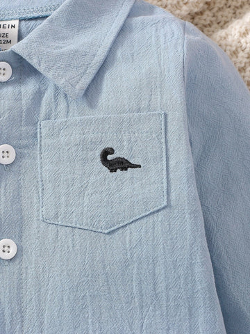 Baby Dinosaur Embroidery Patched Pocket Shirt