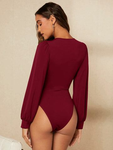 Ruched Lantern Sleeve Bodysuit