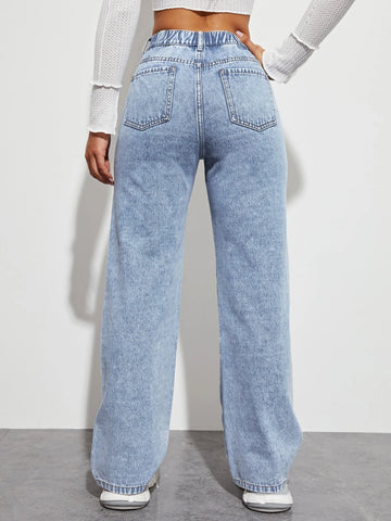 Slogan and Yin & Yang Print Jeans