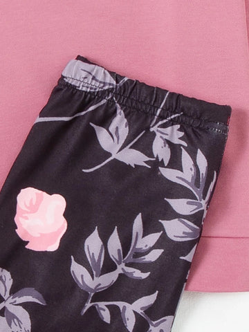 Girls Letter And Floral Print Pullover & Leggings