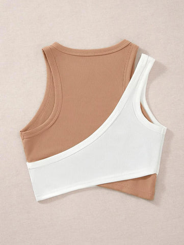 Two Tone Cut Out Crop Tank Top