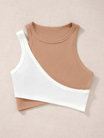Two Tone Cut Out Crop Tank Top