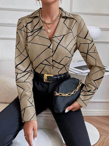 Geo Print Button Front Shirt