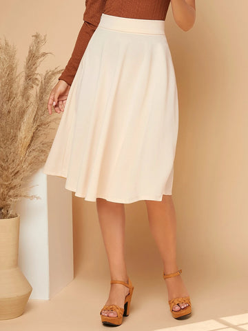 Solid Wide Waistband Skirt