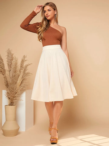 Solid Wide Waistband Skirt