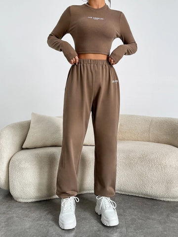 Letter Graphic Crop Tee & Sweatpants