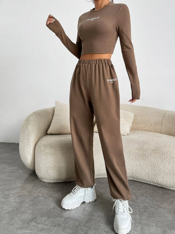 Letter Graphic Crop Tee & Sweatpants