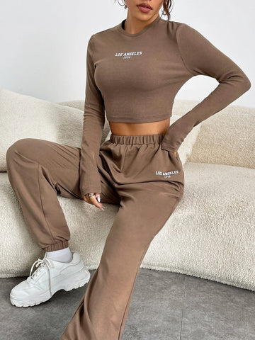 Letter Graphic Crop Tee & Sweatpants