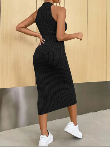Solid Halter Neck Bodycon Dress
