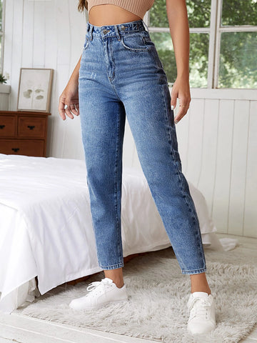 High Waist Cat Scratch Mom Fit Jeans