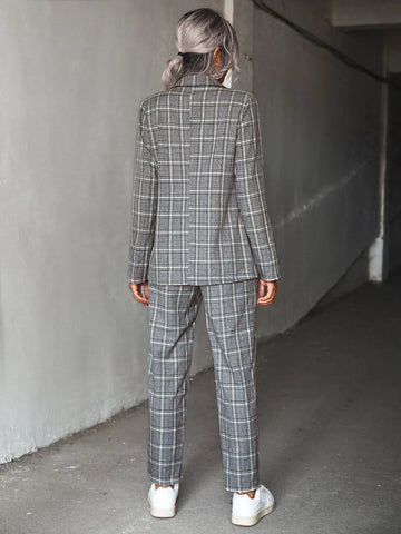 Plaid Print Double Breasted Blazer & Pants