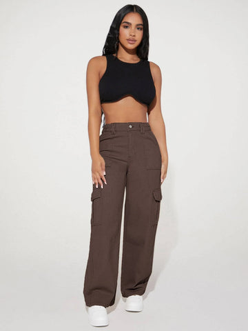 PETITE High Waist Flap Pocket Cargo Jeans