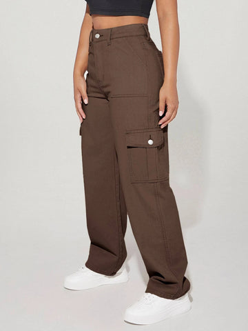 PETITE High Waist Flap Pocket Side Cargo Jeans