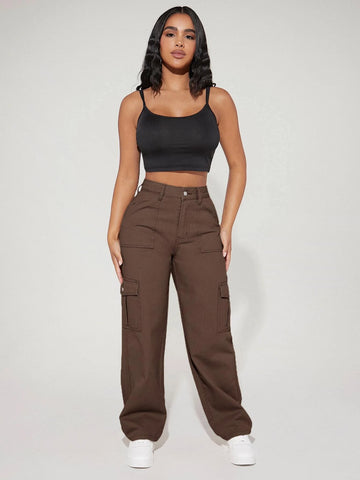 PETITE High Waist Flap Pocket Side Cargo Jeans