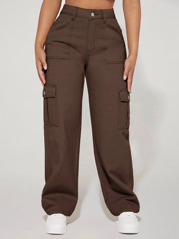 PETITE High Waist Flap Pocket Side Cargo Jeans