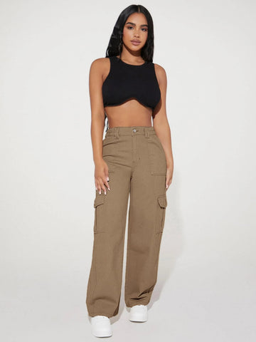 PETITE High Waist Flap Pocket Cargo Jeans