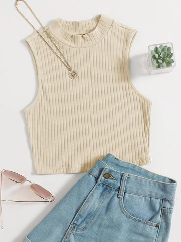 Solid Rib-knit Tank Top
