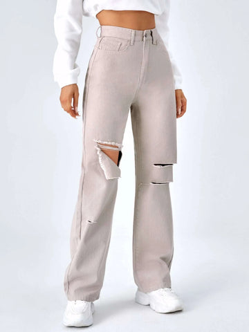 High Waist Ripped Boyfriend Jeans