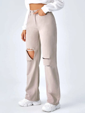 High Waist Ripped Boyfriend Jeans