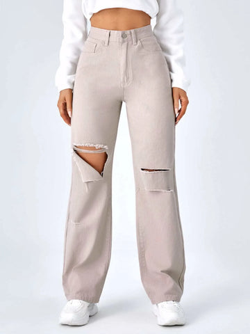 High Waist Ripped Boyfriend Jeans