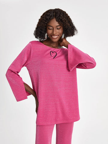 Heart Print Split Sleeve Tee