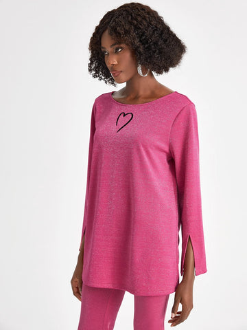 Heart Print Split Sleeve Tee