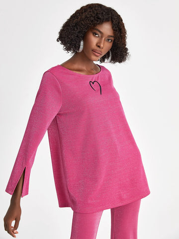 Heart Print Split Sleeve Tee