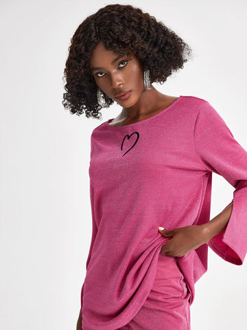 Heart Print Split Sleeve Tee