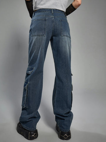 ROMWE Grunge Punk Flap Pocket Cargo Jeans