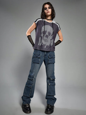 ROMWE Grunge Punk Flap Pocket Cargo Jeans
