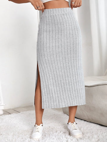 High Waist Split Thigh Skirt