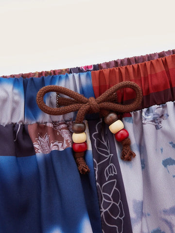 ROMWE Crop Cami Top & Patchwork Print Wide Leg Pants