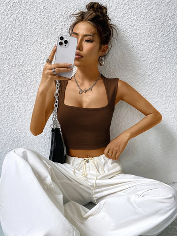 Ribbed Knit Crop Tank Top