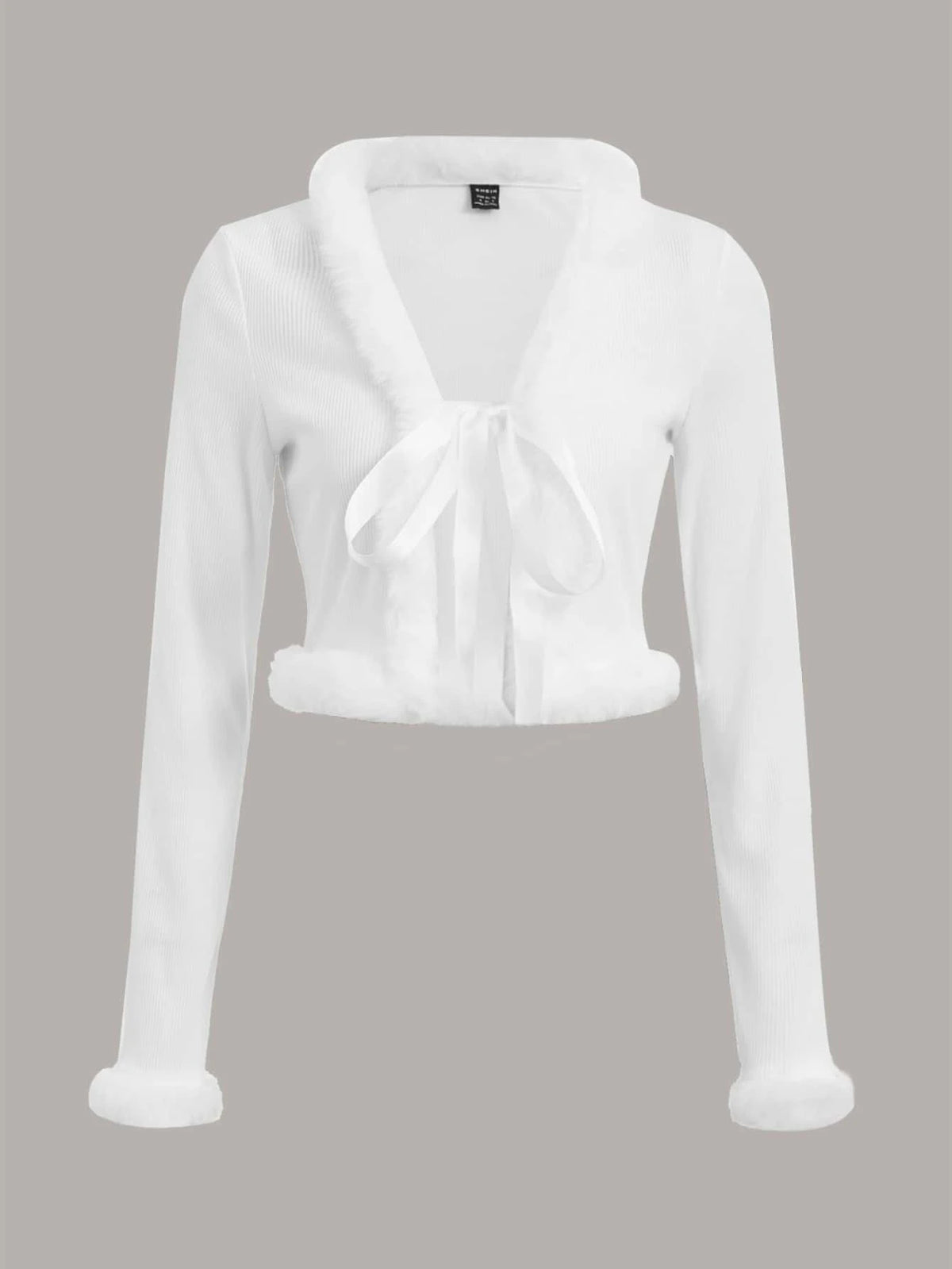 Fuzzy Trim Knot Front Crop Top
