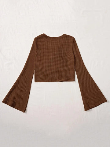 Tie Front Bell Sleeve Crop Top