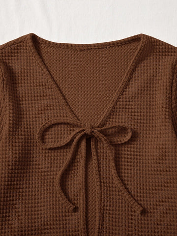 Tie Front Bell Sleeve Crop Top