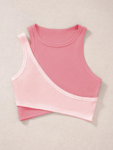 Two Tone Cut Out Crop Tank Top
