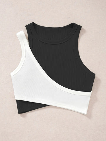 Two Tone Cut Out Tank Top