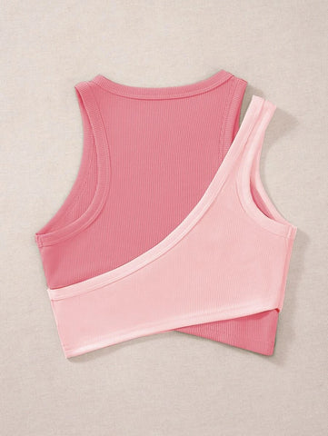 Two Tone Cut Out Crop Tank Top