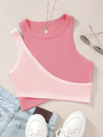 Two Tone Cut Out Crop Tank Top