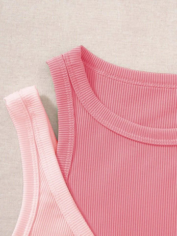 Two Tone Cut Out Crop Tank Top