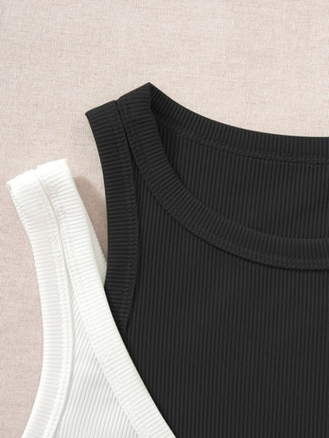 Two Tone Cut Out Crop Tank Top